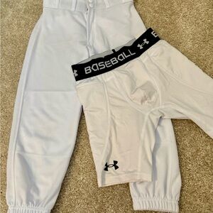Under Armour Kids White Baseball Pants and UA Compression Shorts